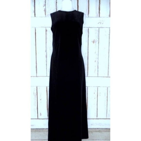 Vintage Jacqueline Ferrar black stretch velour velvet sleeveless maxi dress - Picture 2 of 5